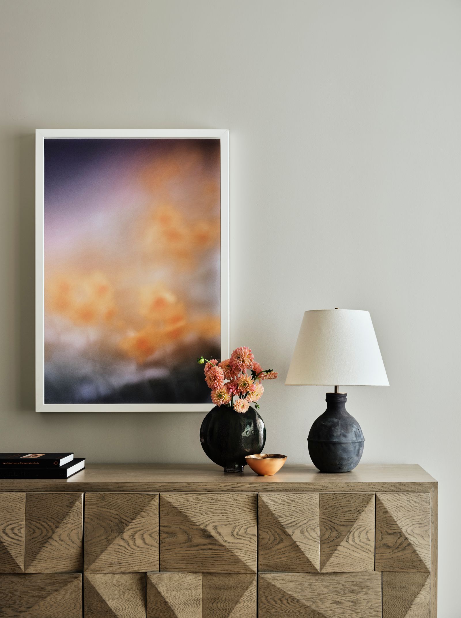 Image may contain Lamp Table Lamp Art Painting Indoors and Interior Design
