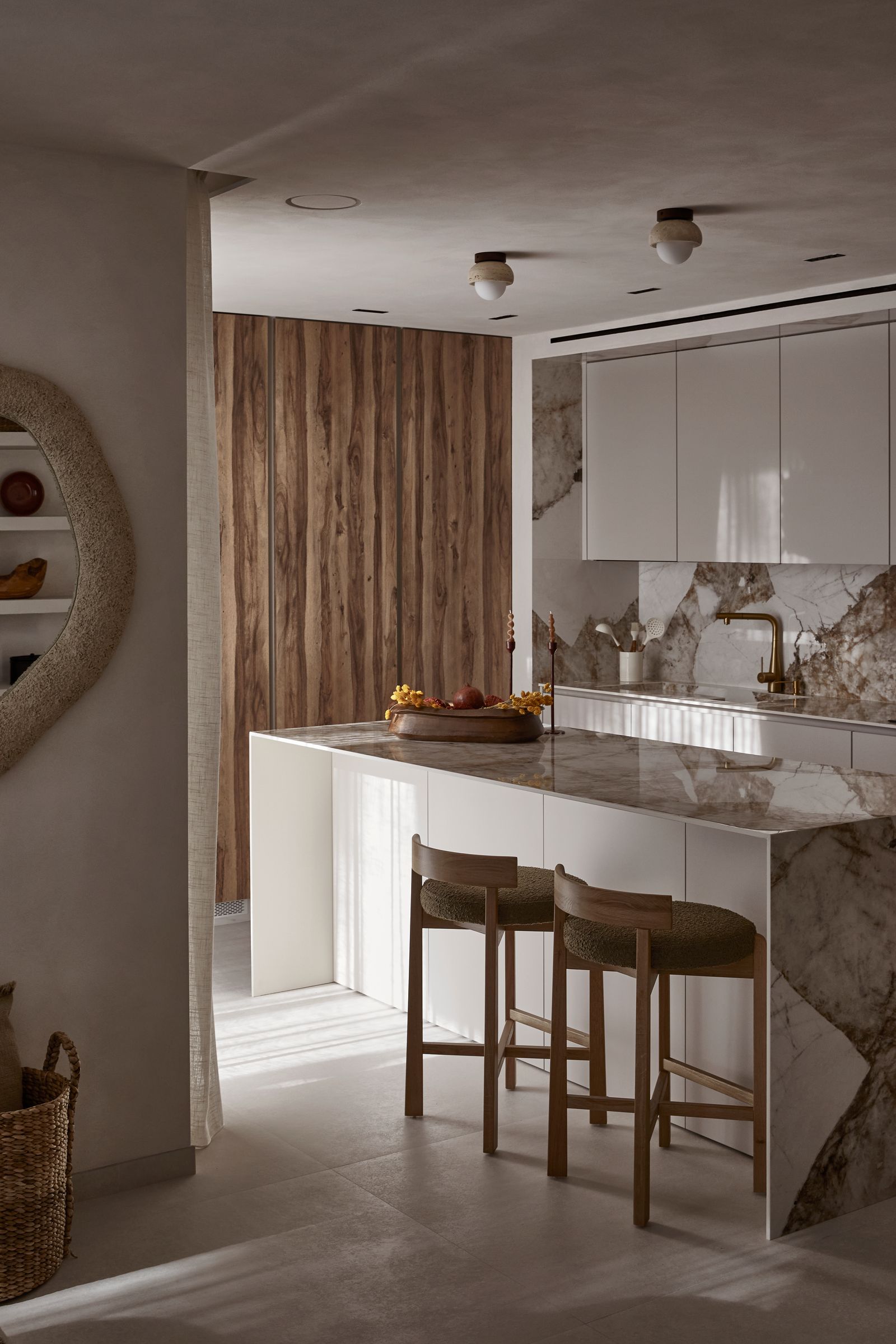 Image may contain Indoors Interior Design Wood Panels and Kitchen