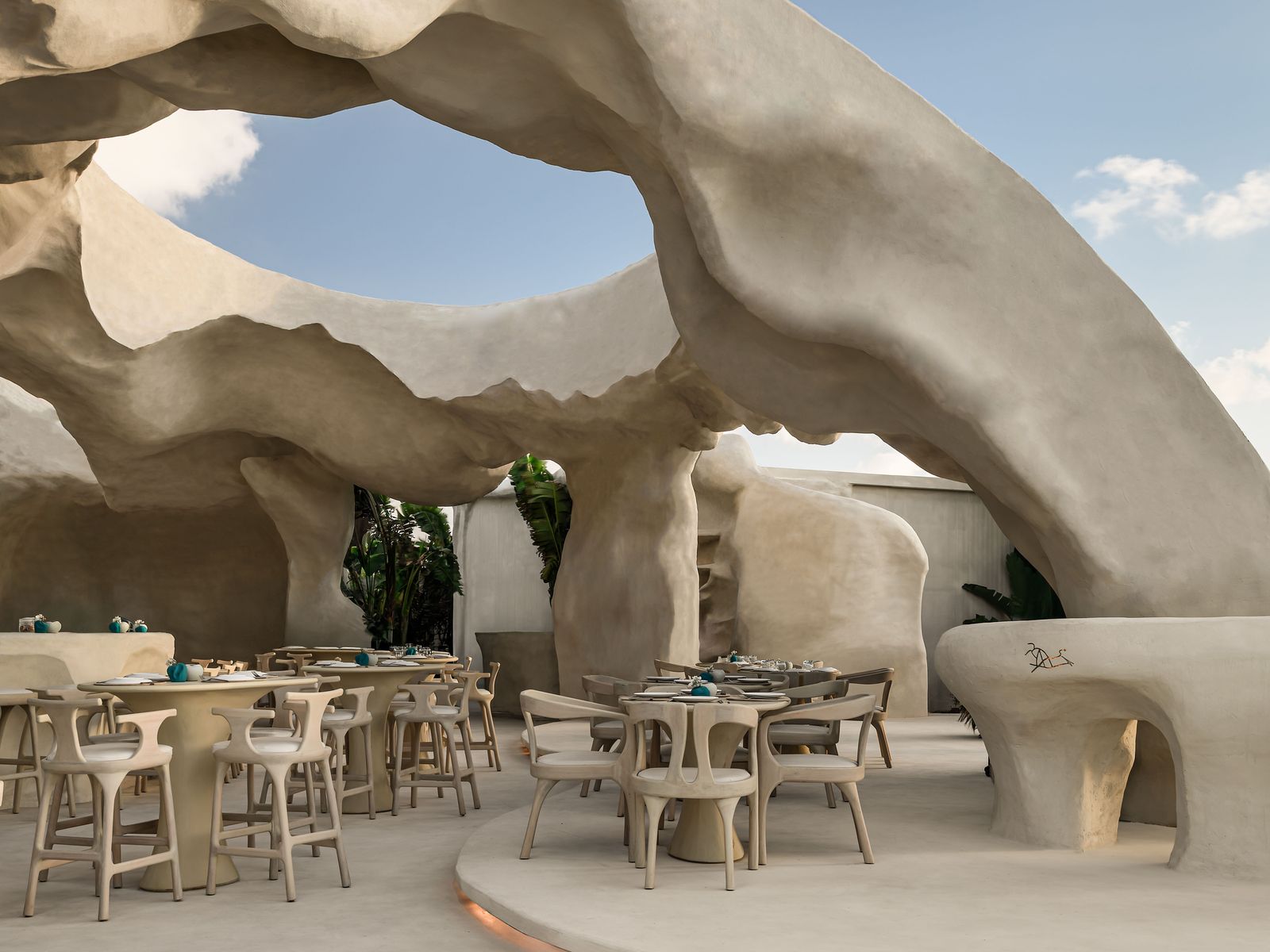 Egyptian Beach Club ESCA Playa Reinvents Cavelike Forms With a Futuristic Feel