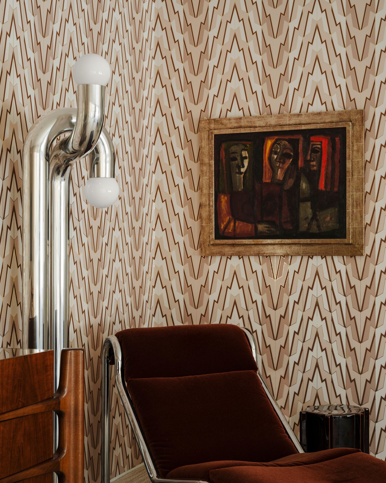 Image may contain Indoors Interior Design Wood Panels Chair Furniture Adult and Person