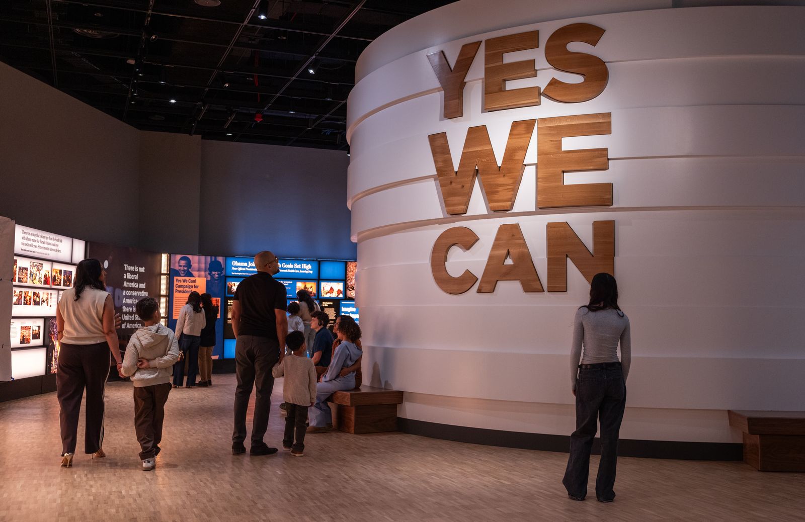 Visitors experience the 'Yes We Can' installation at the Obama Presidential Center Museum in Chicago IL