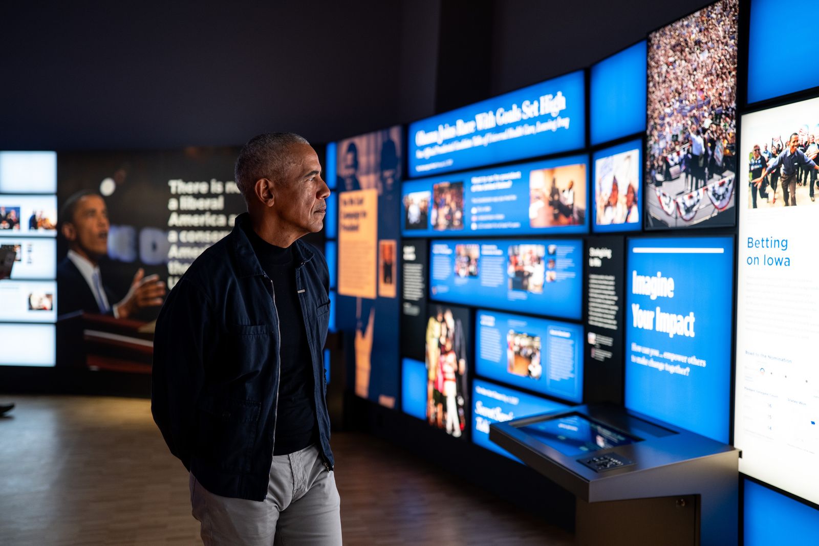 President Barack Obama walks through the Obama Presidential Center Museum in Chicago IL on Wednesday April 8 2026