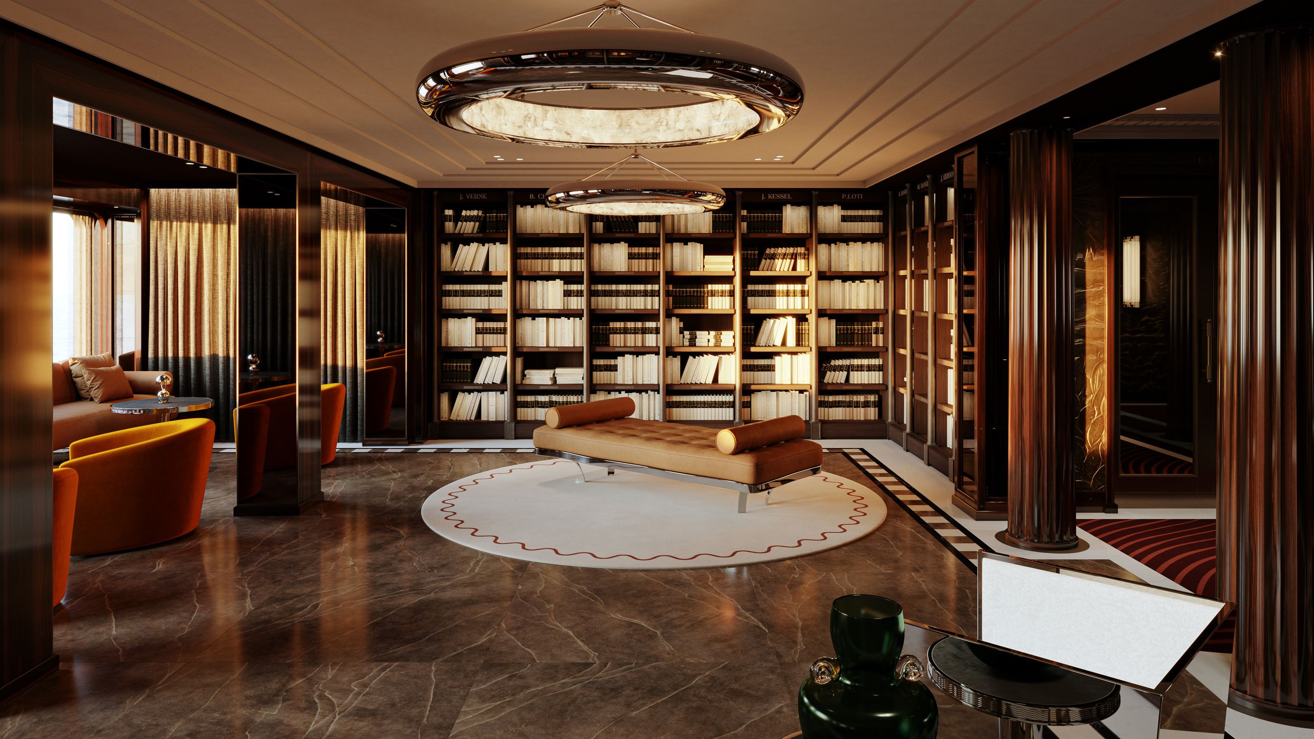 Image may contain Furniture Floor Indoors Home Decor Rug Chandelier Lamp and Bed
