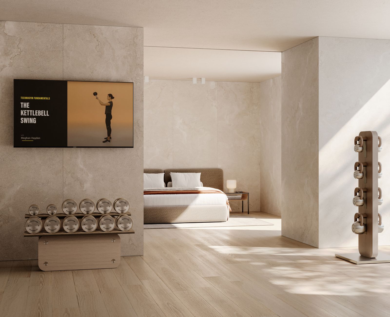 Image may contain Indoors Interior Design Floor Flooring Corner Home Decor Wood Person Bed Bedroom and Furniture