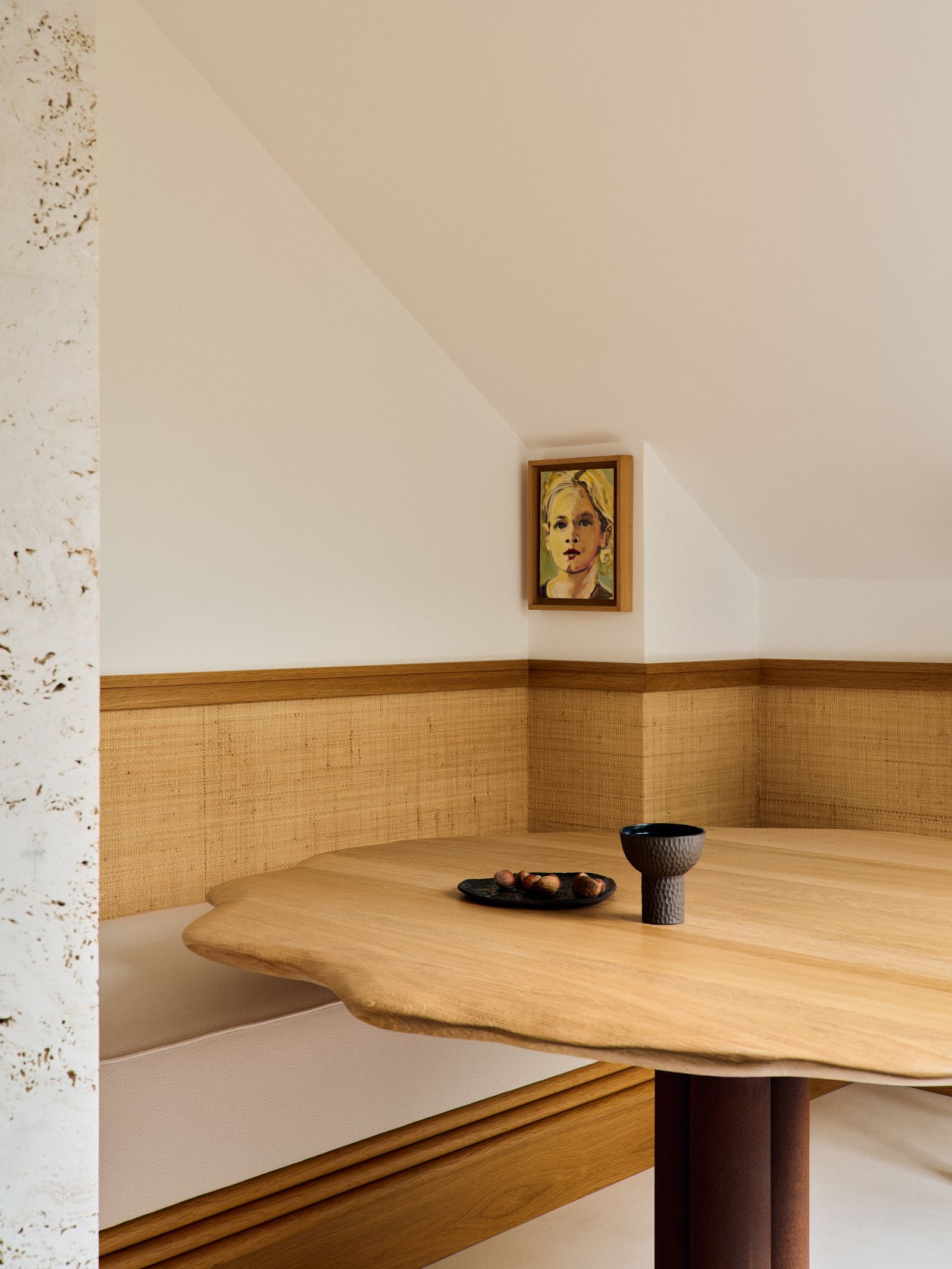 Image may contain Furniture Table Plywood Wood Indoors Interior Design Dining Table Corner and Tabletop