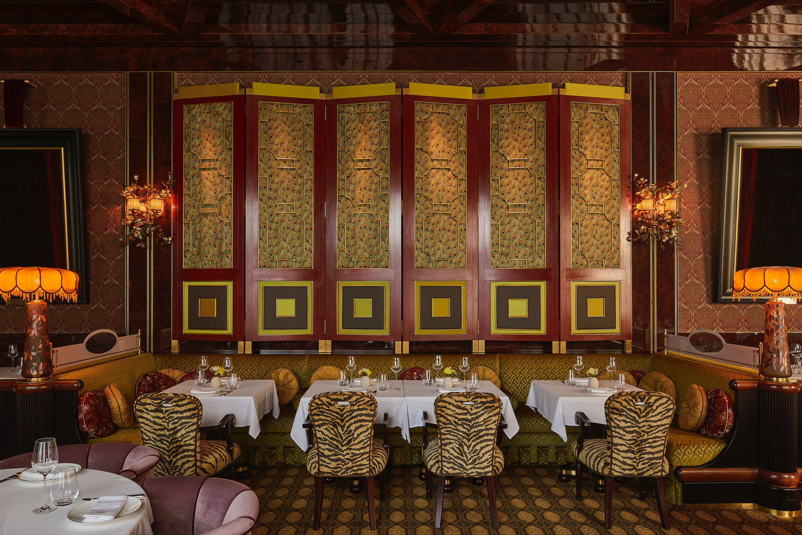animal print chairs at The Arts Club Dubai new restaurant Ofelia Dubai's most beautiful restaurants maximalist design