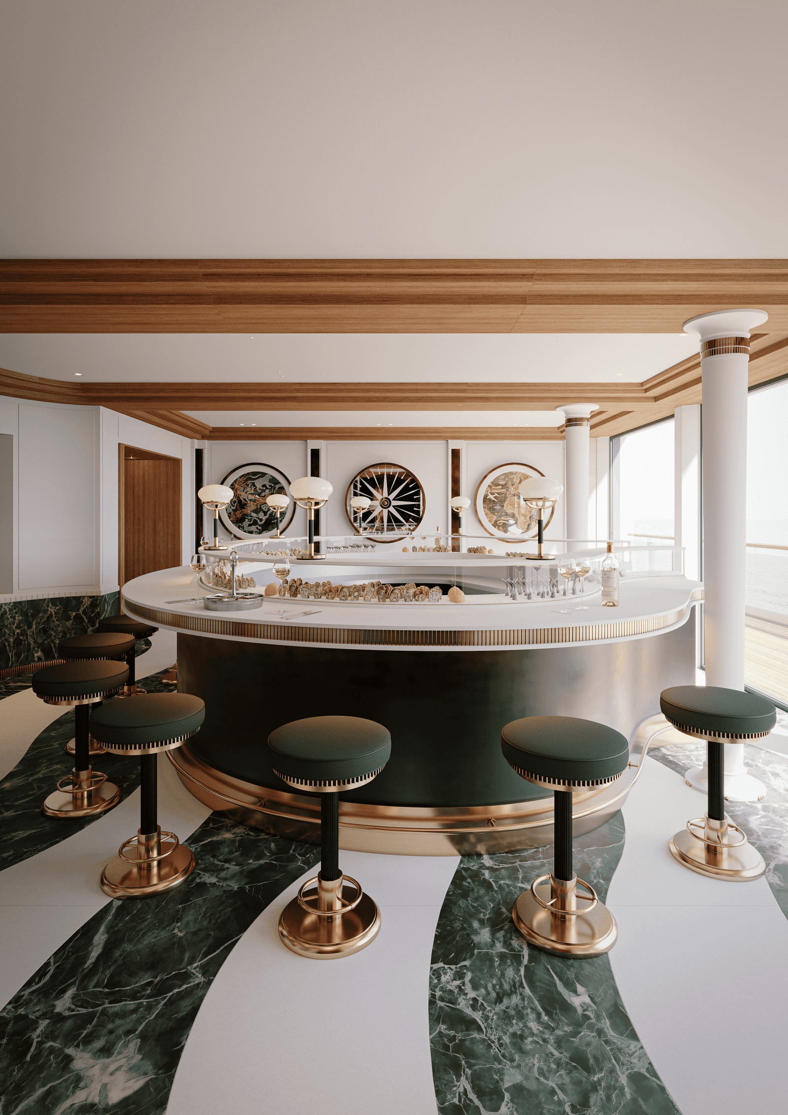 Image may contain Indoors Interior Design Furniture Table Dining Table Floor Architecture Building and Dining Room